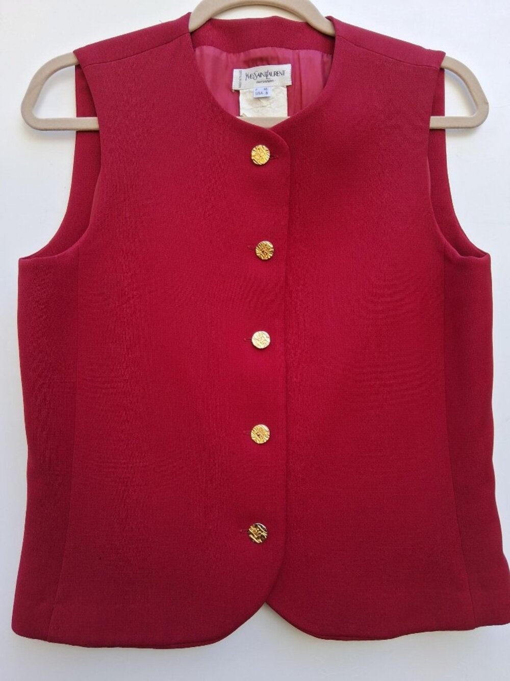 Vintage YVES SAINT LAURENT Variation women's 100% wool vest, burgundy (Size 8)